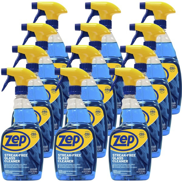 Zep Streak-Free Glass Cleaner - 32 fl oz (1 quart) - 12 / Carton - Quick Drying - Blue