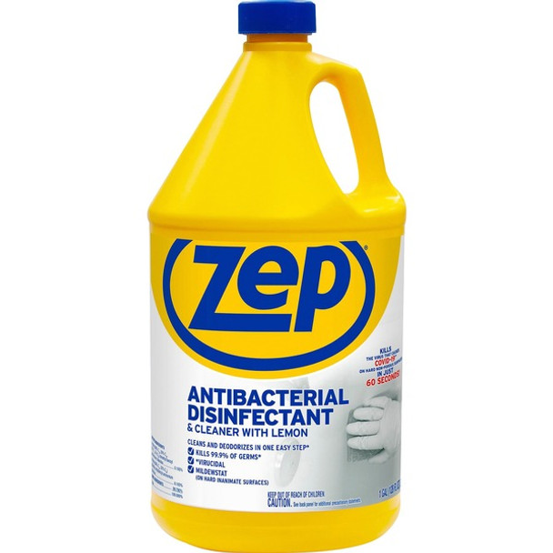 Zep Antibacterial Disinfectant and Cleaner - For Bathroom, Hospital - 128 fl oz (4 quart) - Lemon Scent - 1 Each - Anti-bacterial, Deodorize - Blue