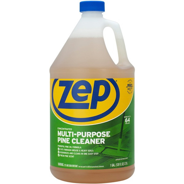 Zep Multipurpose Pine Cleaner - For Fiberglass, Porcelain, Stainless Steel, Tile, Bathroom, Floor, Kitchen - Concentrate - 128 fl oz (4 quart) - Fresh Pine ScentBottle - 1 Each - Deodorize - Brown