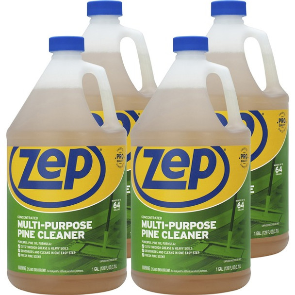 Zep Multipurpose Pine Cleaner - For Multipurpose - Concentrate - 128 fl oz (4 quart) - Pine ScentBottle - 4 / Carton - Disinfectant, Deodorize - Brown