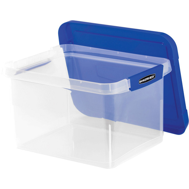 Bankers Box Heavy Duty Ltr/Lgl Plastic File Box - Internal Dimensions: 10.38" Width x 11.75" Depth x 14.50" Height - External Dimensions: 14.2" Width x 17.4" Depth x 10.6" Height - Media Size Supported: Letter, Legal - x File - Lid Lock Closure - Sta