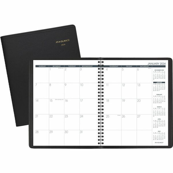 At-A-Glance Monthly Planner - Monthly - 1 Year - January 2024 - December 2024 - 1 Month Single Page Layout - 6 7/8" x 8 3/4" Sheet Size - Black CoverPhone Directory, Perforated - 1 Each