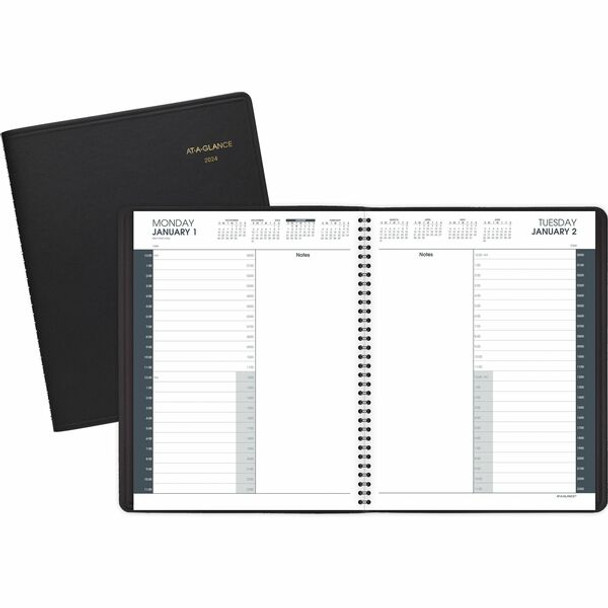 At-A-Glance 24-HourAppointment Book Planner - Daily - January 2024 - December 2024 - 12:00 AM to 11:00 PM - Hourly - 1 Day Single Page Layout - 8 1/2" x 11" Sheet Size - Wire Bound - Simulated Leather - Black CoverNotepad - 1 Each