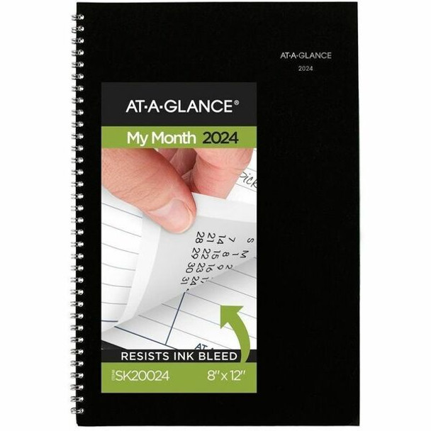 At-A-Glance DayMinderPlanner - Large Size - Julian Dates - Monthly - 14 Month - December 2023 - January 2025 - 1 Month Double Page Layout - 8" x 12" White Sheet - Wire Bound - Black - Simulated Leather, Faux Leather - 1 Each