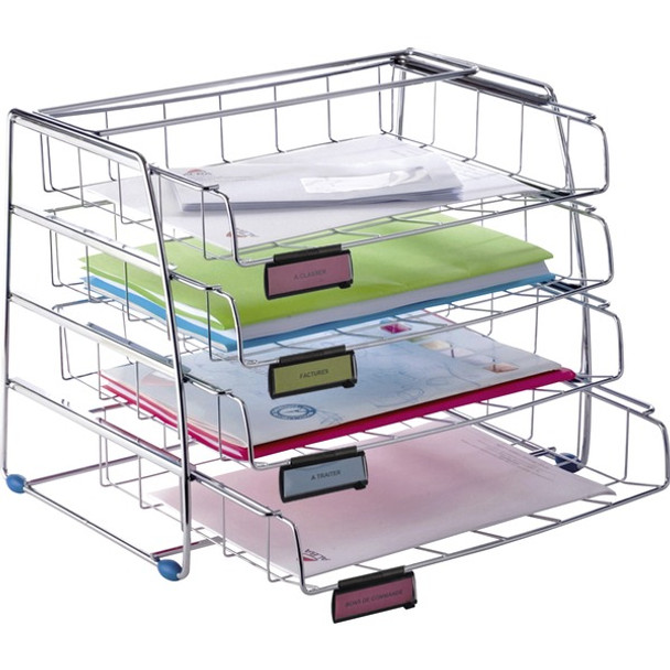 Alba Letter Tray - 4 Tier(s) - 12.4" Height x 12.2" Width15.4" Length - Chrome - Metal