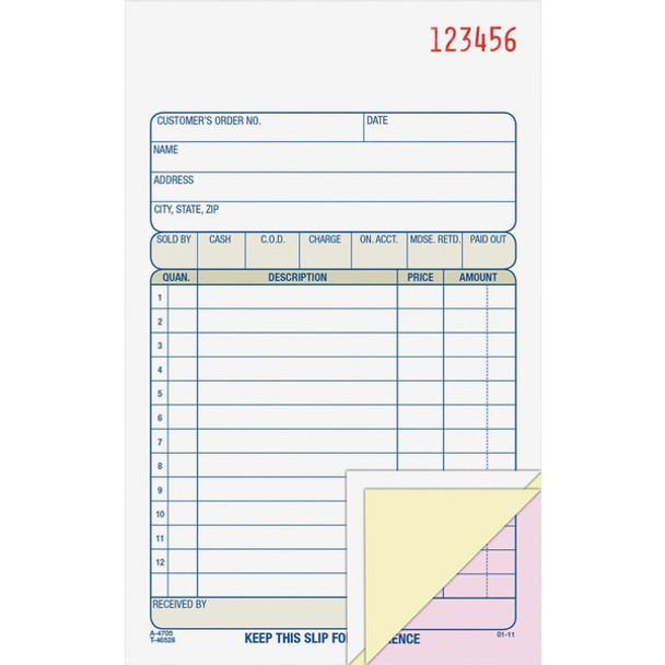 Adams Carbonless 3-part Sales Order Books - 50 Sheet(s) - 3 PartCarbonless Copy - 4.18" x 7.18" Sheet Size - White, Canary, Pink - Assorted Sheet(s) - 1 Each