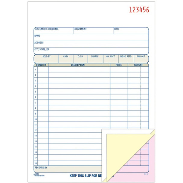 Adams Carbonless 3-part Sales Order Books - 50 Sheet(s) - 3 PartCarbonless Copy - 5.56" x 8.43" Sheet Size - White, Canary, Pink - Assorted Sheet(s) - 1 Each