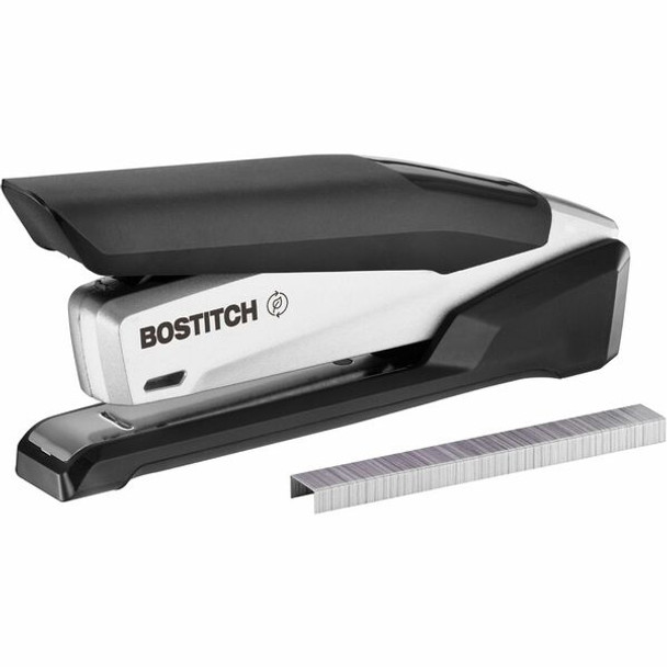 Bostitch InPower Spring-Powered Antimicrobial Desktop Stapler - 28 Sheets Capacity - 210 Staple Capacity - Full Strip - 1 Each - Silver, Black