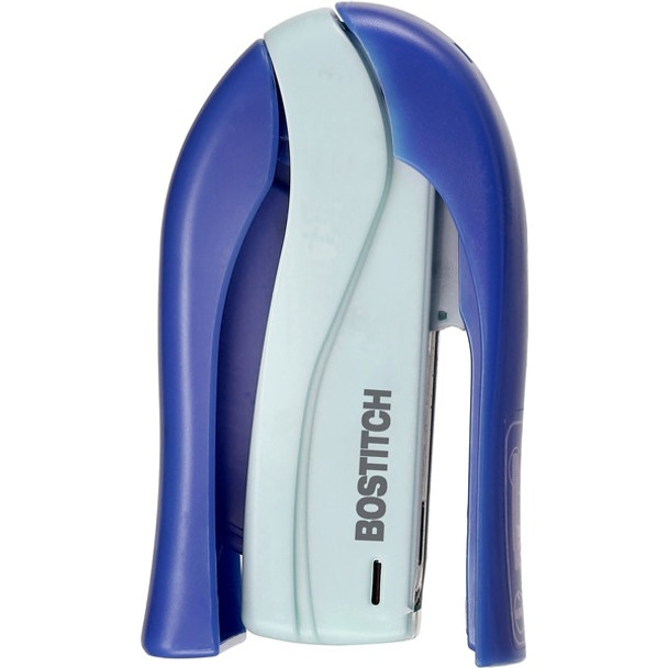 Bostitch Spring-Powered 15 Handheld Compact Stapler - 15 Sheets Capacity - 105 Staple Capacity - Half Strip - 1/4" Staple Size - 1 Each - Blue