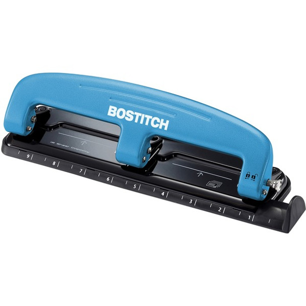 Bostitch EZ Squeeze&trade; 12 Three-Hole Punch - 3 Punch Head(s) - 12 Sheet - 9/32" Punch Size - Round Shape - 3" x 1.6" - Blue, Black