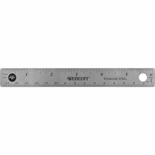 Westcott Stainless Steel Rulers - 6" Length 0.8" Width - 1/16, 1/32 Graduations - Metric, Imperial Measuring System - Stainless Steel - 1 Each - Stainless Steel