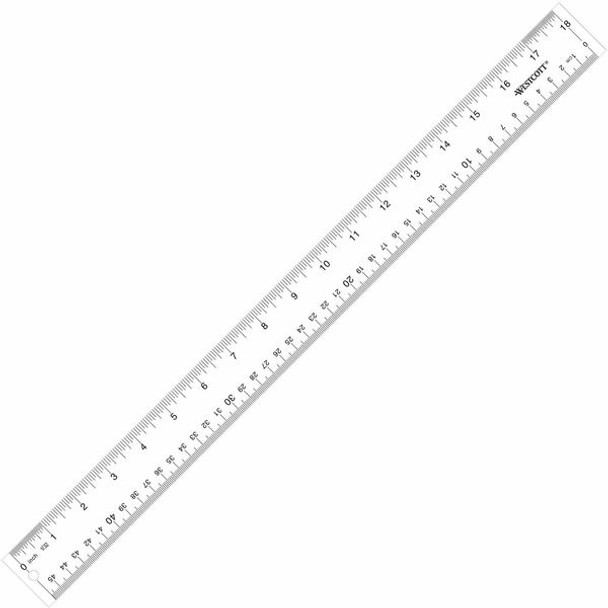 Westcott 18" Transparent Ruler - 18" Length 1" Width - 1/16 Graduations - Imperial, Metric Measuring System - Acrylic - 1 Each - Clear