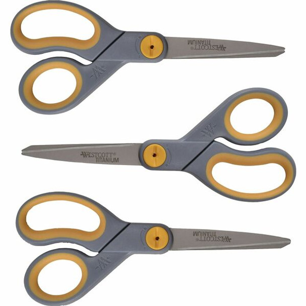 Westcott Titanium Bonded Scissors Set - 8" Overall Length - Straight-left/right - Titanium - Pointed Tip - Gray/Yellow - 1 Each