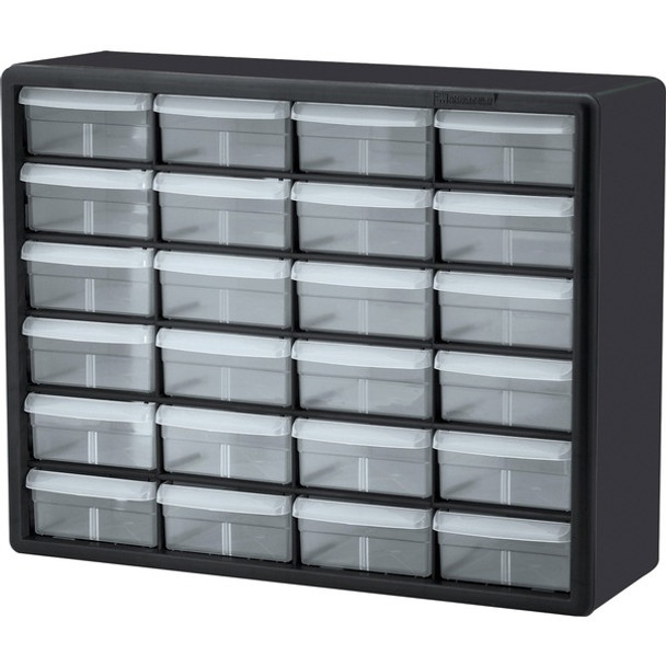 Akro-Mils 24-Drawer Plastic Storage Cabinet - 24 Drawer(s) - 15.8" Height6.4" Depth x 20" Length%Floor - Stackable, Finger Grip, Unbreakable - Black - Plastic, Polymer - 1 Each