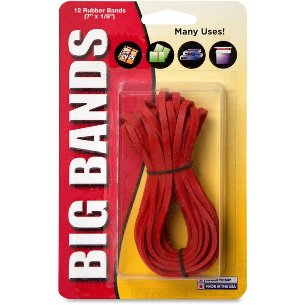 Alliance Rubber Big Bands Rubber Bands - 7" Length x 0.1" Width - 12 / Pack - Red