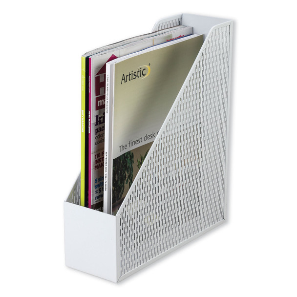 Urban Collection Punched Metal Magazine File, 3.5 x 10 x 11.5, White