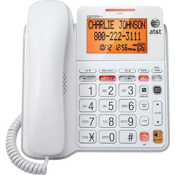 AT&T CL4940 Standard Phone - White - 1 x Phone Line - Speakerphone - Answering Machine