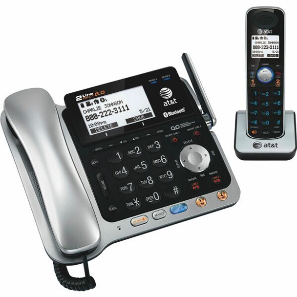 AT&T Bluetooth Cordless Phone - Black, Silver - 2 x Phone Line - Speakerphone - Answering Machine - Backlight