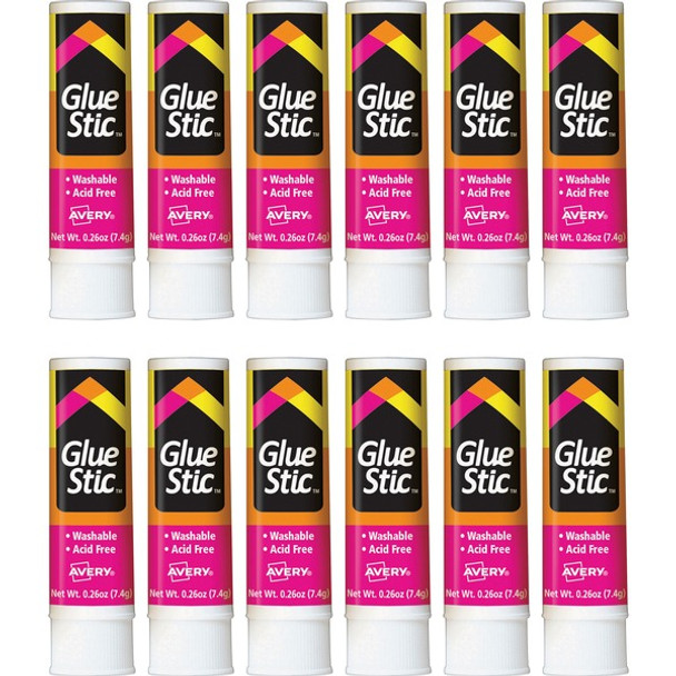 Avery&reg; Permanent Glue Stic - 0.26 fl oz - 12 / Box - White