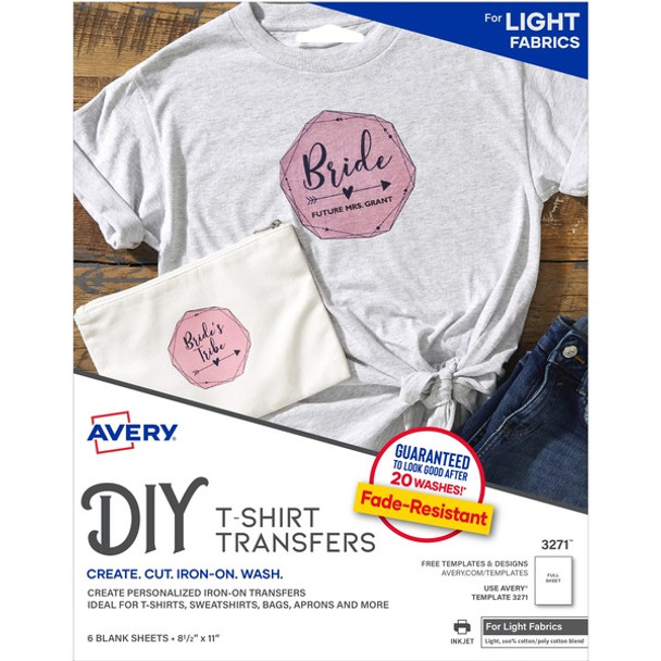 Avery&reg; Iron-On T-Shirt Transfer - Letter - 8 1/2" x 11" - Matte - 36 / Carton - Clear