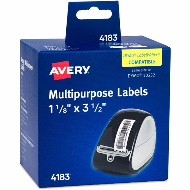 Avery&reg; Direct Thermal Roll Labels, 1-1/8" x 3-1/2" , White, 350 Multipurpose Labels Per Roll, 2 Rolls (4183) - Avery&reg; Thermal Roll Labels, 1-1/8" x 3-1/2" , 700 Labels, 2 Rolls (4183)