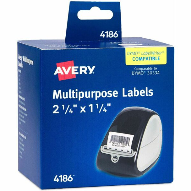 Avery&reg; Direct Thermal Roll Labels, 1-1/4" x 2-1/4" , White, 1,000 Multipurpose Labels Per Roll, 1 Roll (4186) - Avery&reg; Thermal Roll Labels, 2.25" x 1.25" , 1,000 White Labels (4186)