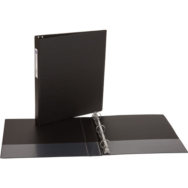 Avery&reg; Economy Binder - 1" Binder Capacity - Letter - 8 1/2" x 11" Sheet Size - 175 Sheet Capacity - 3 x Round Ring Fastener(s) - 2 Internal Pocket(s) - Vinyl - Black - Recycled - Label Holder, Exposed Rivet, Non Locking Mechanism - 1 Each