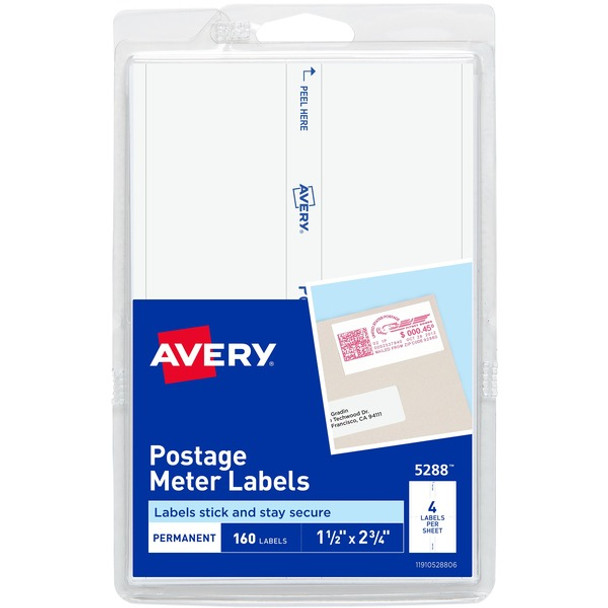 Avery&reg; Address Label - 1 1/2" Width x 2 3/4" Length - Permanent Adhesive - Rectangle - White - Paper - 4 / Sheet - 40 Total Sheets - 160 Total Label(s) - 160 / Pack