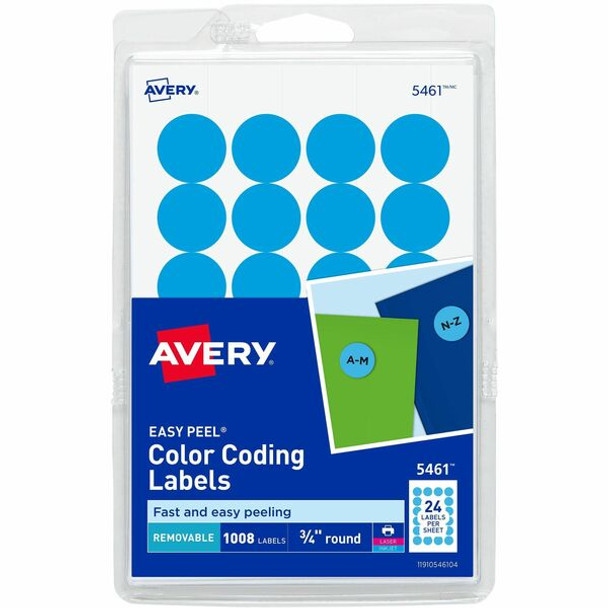 Avery&reg; Removable Color-Coding Labels, Removable Adhesive, Light Blue, 3/4" Diameter, 1,008 Labels (5461) - Avery&reg; Removable Color-Coding Labels, 3/4" Diameter, 1,008 Labels (5461)