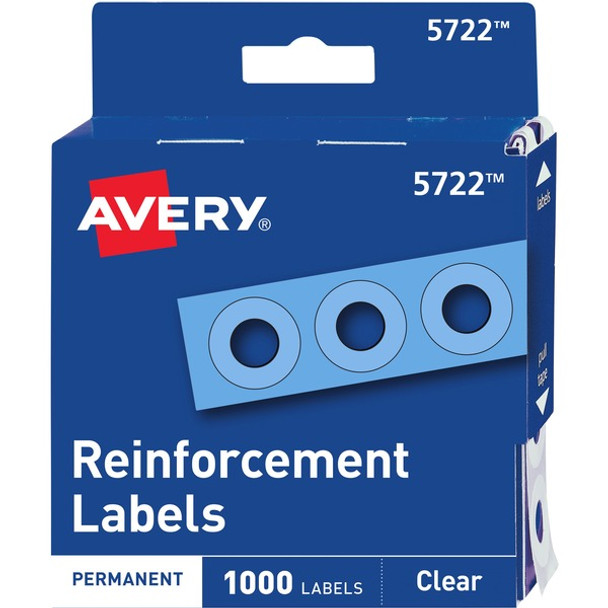 Avery&reg; Hole Reinforcement Label Rings - 0.3" Diameter - 0.25" Maximum Capacity - Round - Clear - Polyvinyl - 1000 / Pack