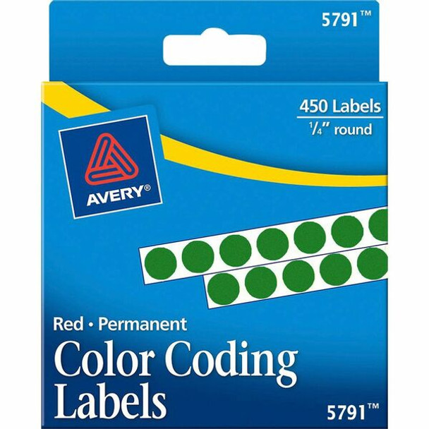 Avery&reg; 1/4" Color-Coding Labels - - Height1/4" Diameter - Permanent Adhesive - Round - Green - 450 / Pack - Self-adhesive