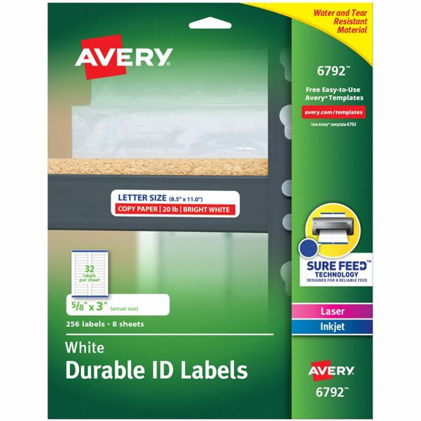 Avery&reg; Durable Easy Peel&reg; ID Labels, Sure Feed&reg; Technology, Permanent Adhesive, 5/8" x 3" , 256 Labels (6792) - Avery&reg; Durable Easy Peel&reg; ID Labels, 5/8" x 3" , 256 Labels (6792)