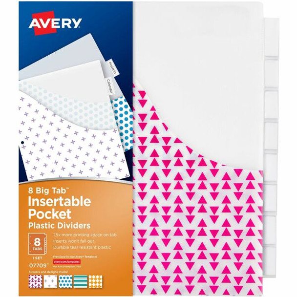 Avery&reg; Big Tab Tab Divider - 288 x Divider(s) - 288 Tab(s) - 8 - 8 Tab(s)/Set - 9.3" Divider Width x 11.13" Divider Length - 3 Hole Punched - Multicolor Plastic Divider - Clear Plastic Tab(s) - 36 / Carton