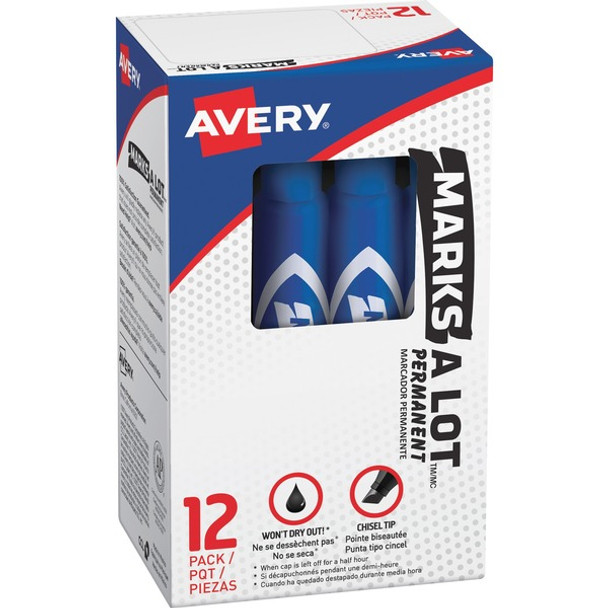 Avery&reg; Marks-A-Lot Desk-Style Permanent Markers - Regular Marker Point - 4.7625 mm Marker Point Size - Chisel Marker Point Style - Blue - Blue Plastic Barrel - 12 / Dozen