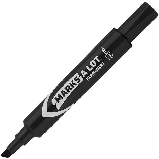 Avery&reg; Marks-A-Lot Desk-Style Permanent Markers - Regular Marker Point - 4.7625 mm Marker Point Size - Chisel Marker Point Style - Black - Black Plastic Barrel - 12 / Dozen