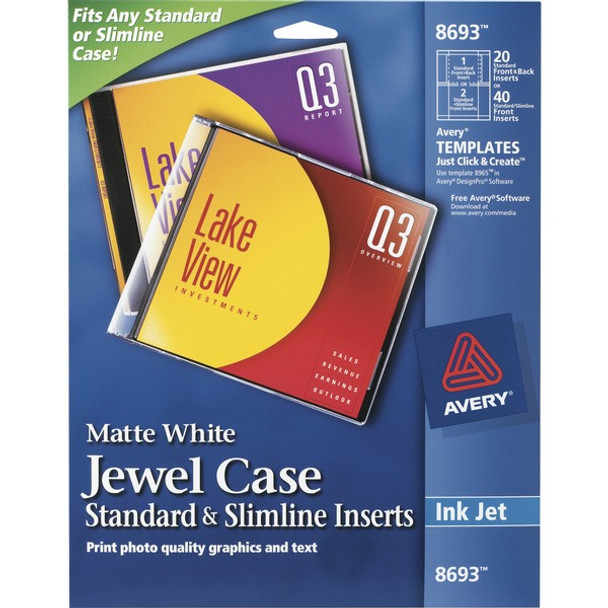 Avery&reg; Jewel Case Insert - Matte - 5 / Carton - Print-to-the-edge - White