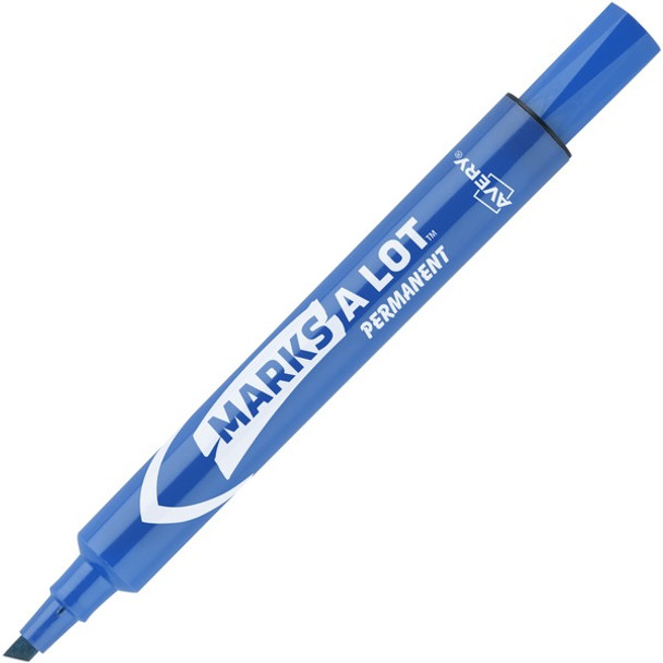 Avery&reg; Large Desk-Style Permanent Markers - 4.7625 mm Marker Point Size - Chisel Marker Point Style - Blue - Blue Plastic Barrel - 1 Dozen