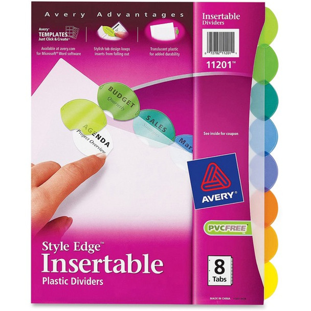 Avery&reg; Style Edge Insertable Dividers - 8 x Divider(s) - 8 - 8 Tab(s)/Set - 8.5" Divider Width x 11" Divider Length - 3 Hole Punched - Translucent Plastic Divider - Multicolor Plastic Tab(s) - 8 / Set