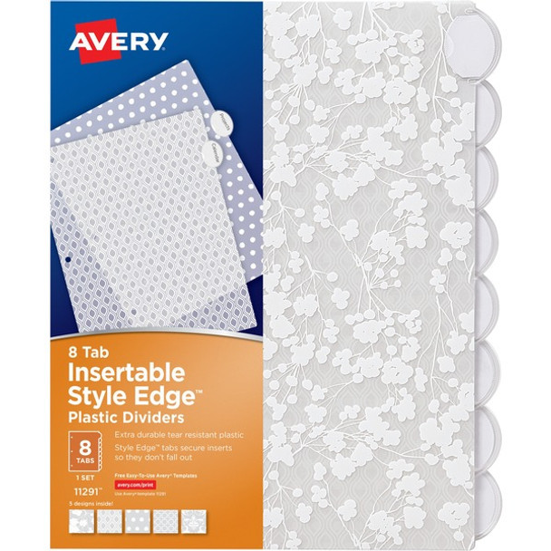 Avery&reg; Style Edge Insertable Plastic Dividers - 8 x Divider(s) - 8 Tab(s) - 8 - 8 Tab(s)/Set - 8.5" Divider Width x 11" Divider Length - 3 Hole Punched - Frosted White Plastic Divider - Frosted White Plastic Tab(s) - 24 / Carton