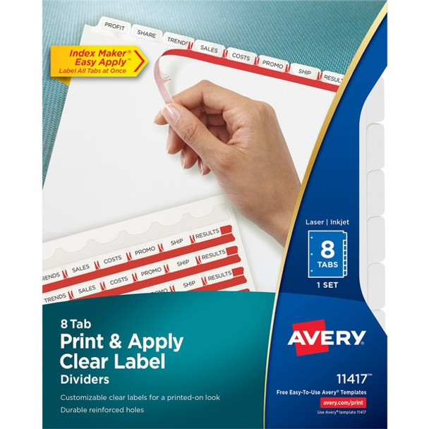 Avery&reg; Index Maker Index Divider - 8 x Divider(s) - 8 - 8 Tab(s)/Set - 8.5" Divider Width x 11" Divider Length - 3 Hole Punched - White Paper Divider - White Paper Tab(s) - Recycled - 8 / Set