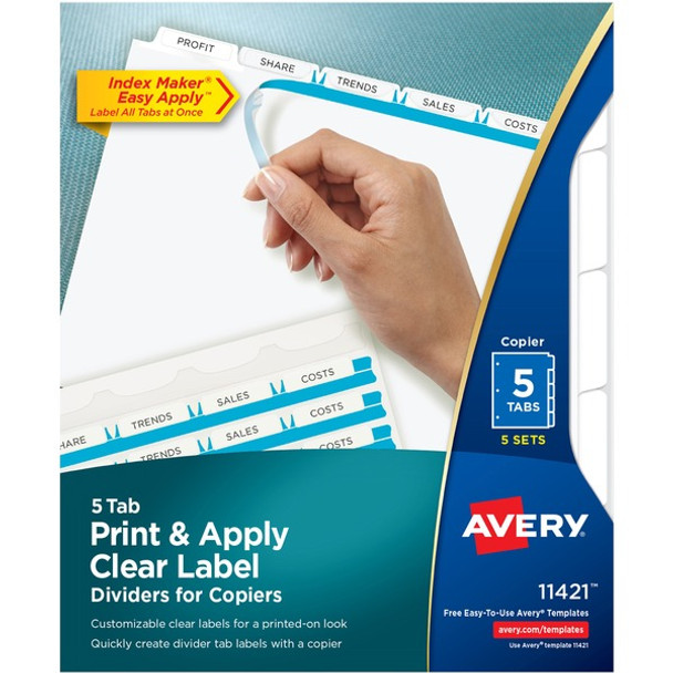 Avery&reg; Print & Apply Clear Label Dividers - Index Maker Easy Peel Printable Labels - 5 x Divider(s) - Blank Tab(s) - 5 Tab(s)/Set - 8.5" Divider Width x 11" Divider Length - Letter - White Divider - White Tab(s) - Recycled - Punched - 5 / Pack