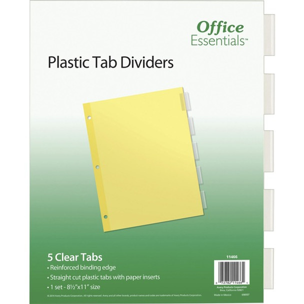 Avery&reg; Office Essentials Insertable Dividers - 5 x Divider(s) - 5 - 5 Tab(s)/Set - 8.5" Divider Width x 11" Divider Length - 3 Hole Punched - Buff Paper Divider - Clear Plastic Tab(s) - Recycled - 1