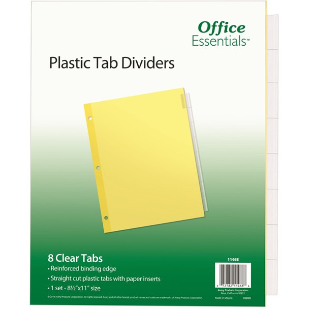 Avery&reg; Office Essentials Insertable Dividers - 8 x Divider(s) - 8 - 8 Tab(s)/Set - 8.5" Divider Width x 11" Divider Length - 3 Hole Punched - Buff Paper Divider - Clear Plastic Tab(s) - Recycled - 1