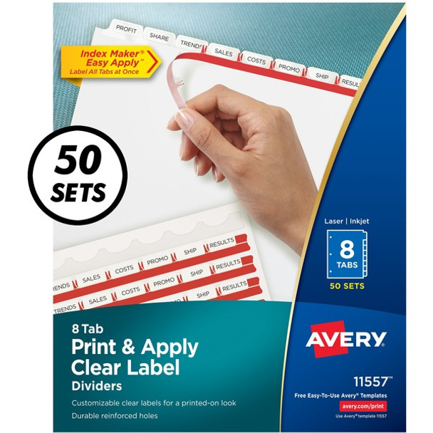 Avery&reg; Index Maker Index Divider - 400 x Divider(s) - Print-on Tab(s) - 8 - 8 Tab(s)/Set - 8.5" Divider Width x 11" Divider Length - 3 Hole Punched - White Paper Divider - White Paper Tab(s) - 50 / Box