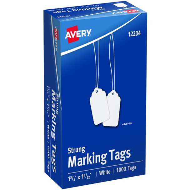 Avery&reg; White Marking Tags - 1.75" Length x 1.09" Width - Rectangular - Twine Fastener - 1000 / Box - Cotton, Polyester - White