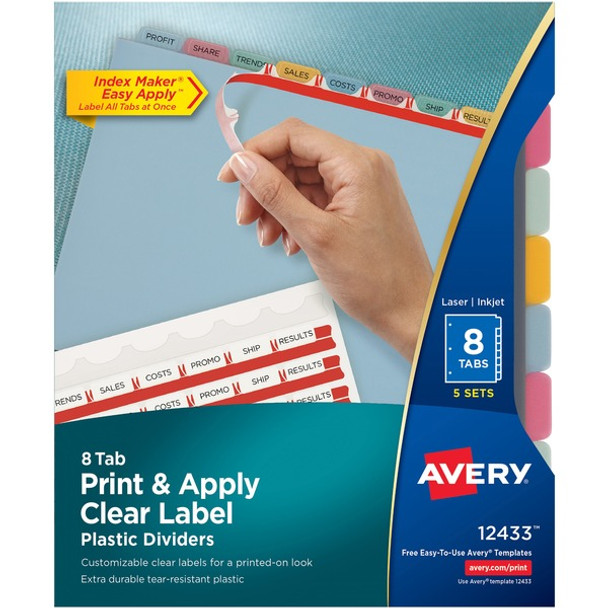 Avery&reg; Index Maker Index Divider - 40 x Divider(s) - 8 - 8 Tab(s)/Set - 8.5" Divider Width x 11" Divider Length - 3 Hole Punched - Translucent Plastic Divider - Multicolor Plastic Tab(s) - 1