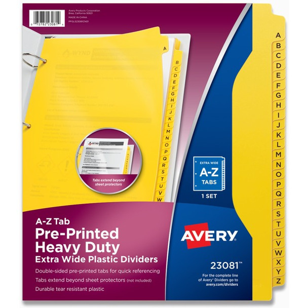 Avery&reg; Heavy-Duty Plastic A-Z Industrial Dividers - 26 x Divider(s) - 26 Tab(s) - A-Z - 26 Tab(s)/Set - 8.5" Divider Width x 11" Divider Length - 3 Hole Punched - Yellow Plastic Divider - Yellow Plastic Tab(s) - 2