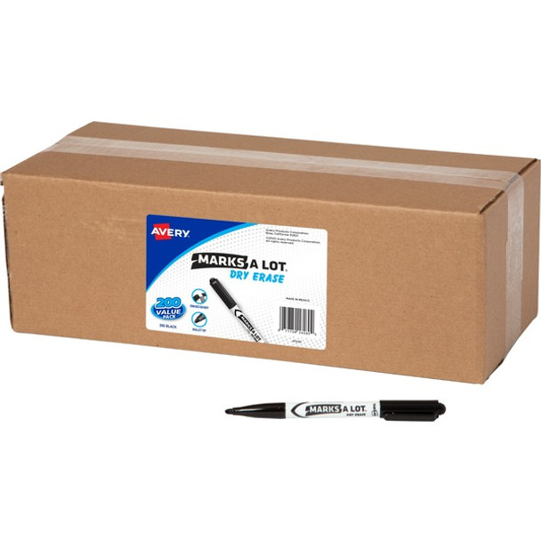 Avery&reg; Marks-A-Lot Value Pack Dry Erase Markers - Bullet Marker Point Style - Black - 200 / Carton