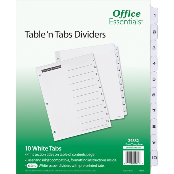 Avery&reg; Table 'n Tabs White Tab Numbered Dividers - 360 x Divider(s) - 360 Tab(s) - 1-10 - 10 Tab(s)/Set - 8.5" Divider Width x 11" Divider Length - 3 Hole Punched - White Paper Divider - Black Paper, White Tab(s) - 6 / Carton