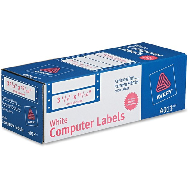 Avery&reg; Continuous Form Computer Labels - 15/16" Width x 3 1/2" Length - Permanent Adhesive - Rectangle - Dot Matrix - White - 1 / Sheet - 5000 Total Label(s) - 5000 / Box